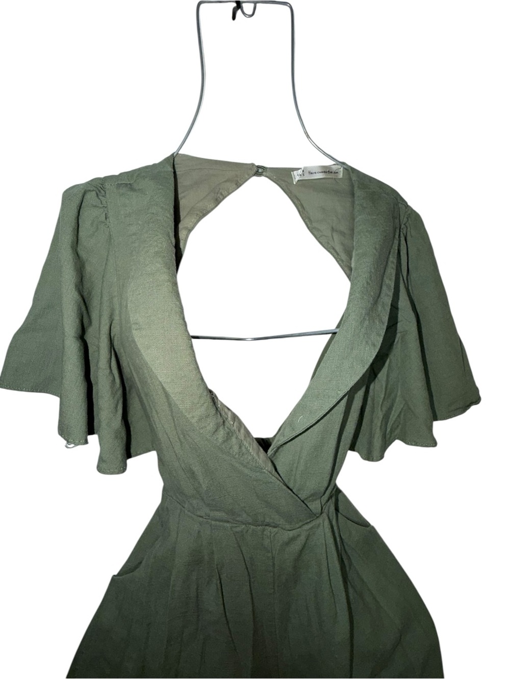 Here Comes the Sun Olive Green Open Back Tie Jumpsuit - Picture 3 of 8